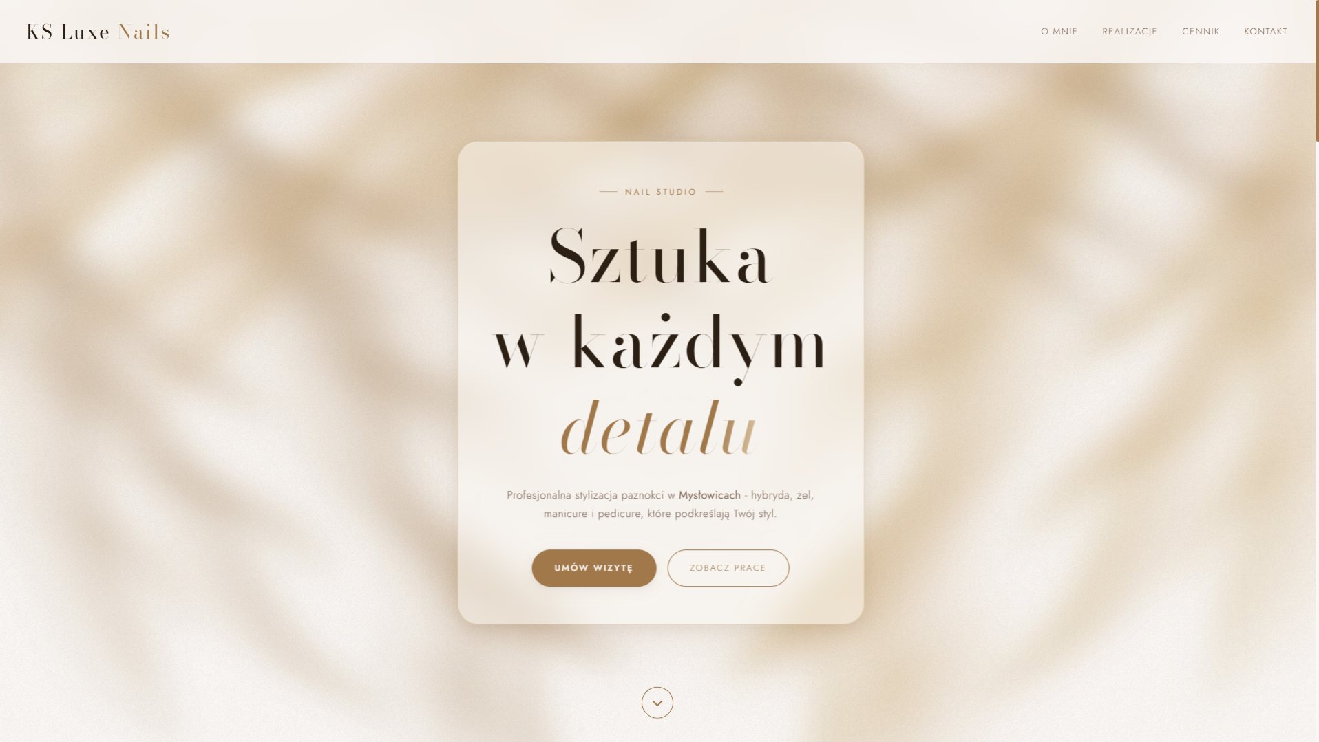 Screenshot strony Luxe Nails - salon kosmetyczny, elegancki design